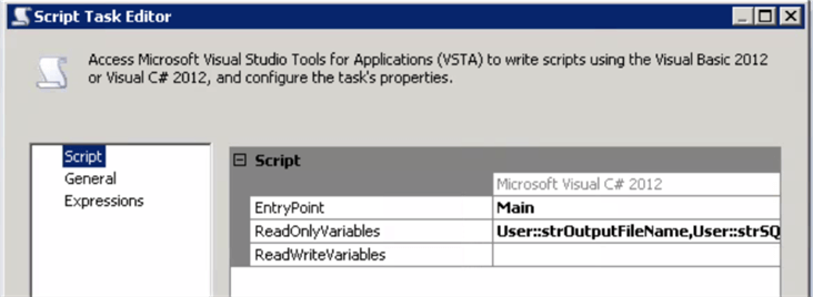 ssis Variables Configuration for Script Task
