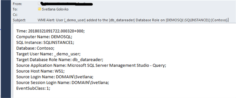 User added to the database role email