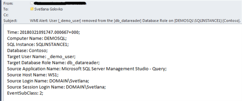 User removed from the database role email