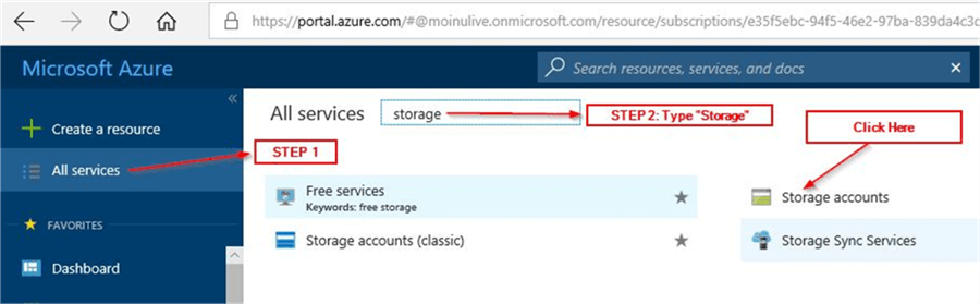 Azure file share - go to Storage Accounts