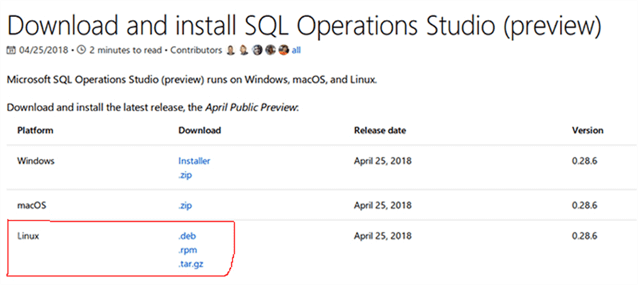 Screen Capture 1 - Description: Download SQL Operations Studio.