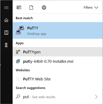 PuTTy doesn't support PEM format which AWD use, so you need to convert the PEM file to PPK file (PPK stand for PuTTY Private Key). To convert the PEM files to PPK file follow below steps.  To start PuttyGen utility type PuttyGen in the windows start dialog box, once PuttyGen appear then open the PuttyGen.   