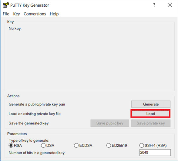 On the PuTTYgen dialog box, click on load and locate the file and select the .pem files which you download from AWS. When you build up the EC2 instance. Earlier I have Win2016.pem to load and convert into (Dot) PPK file.  Note: You may be not able to see the pem file, if so select all files in drop down list after that your pem file and hit open. 