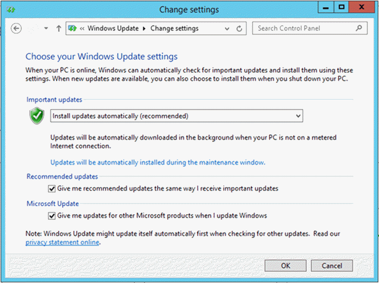 Screen Capture - Description: Windows Update GUI.