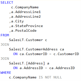 Extract data from the AdventureWorksLT Azure SQL Database 