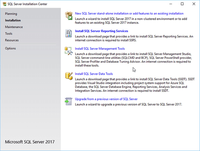 Screen Capture 6 - Description: SQL Server Installation Center.