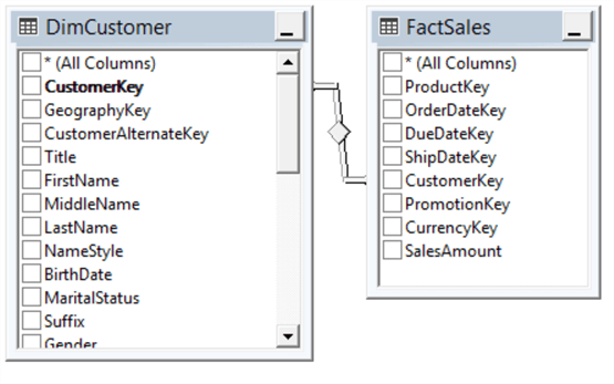 dimcustomer and factsales tables