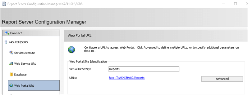 Report Server Configuration Manager  Web Portal URL