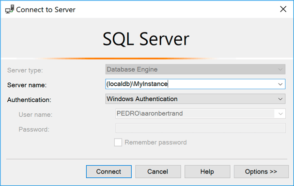 SSMS Connection dialog