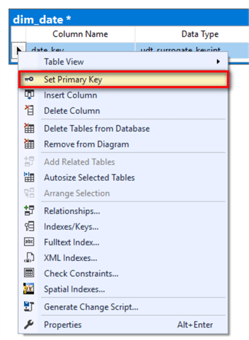 The image illustrates a process to set primary key of a table. We right-click the column name and select Set Primary Key from the context menu.