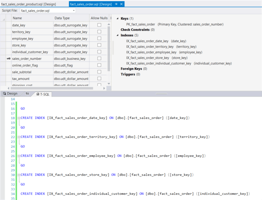The image shows the code panel where we can verify these auto-generated SQL commands.