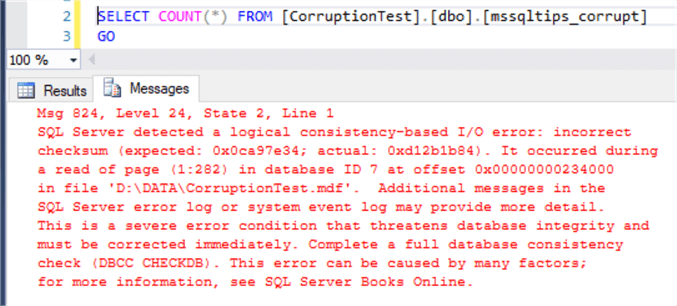 sql server error message
