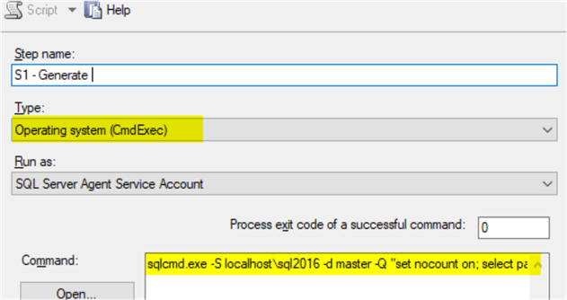 sql job step to write parameters to a file