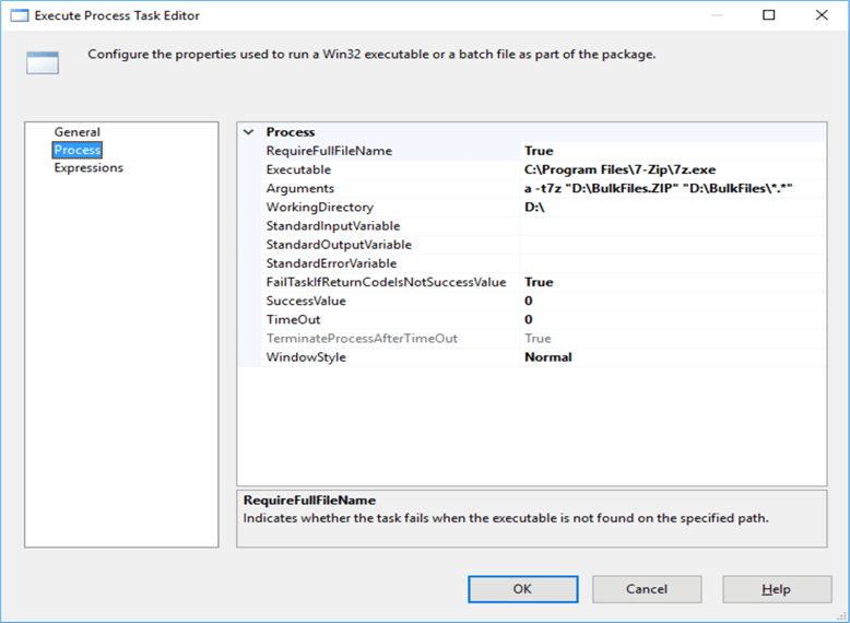 SSIS Execute Process Task Editor