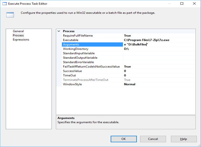 SSIS Execute Process Task Editor