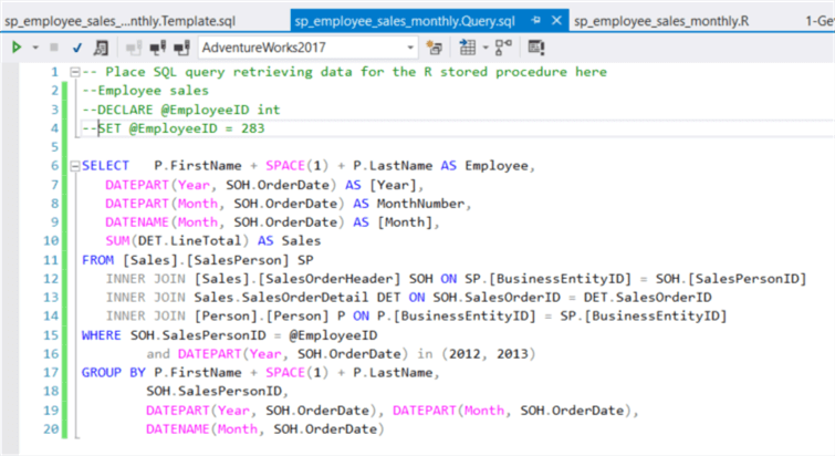 The screenshot shows the final version of the SQL codes.