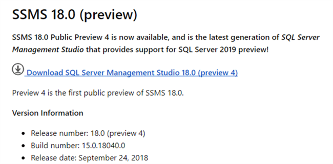 Download SSMS 18.0 preview version 4