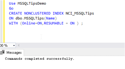 Resumable Online Index Create with online=On in SQL Server 2019