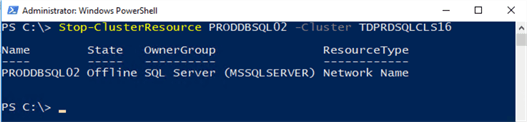 powershell command stop cluster resource