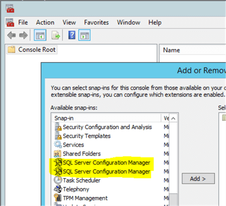 sql server configuration manager snapin