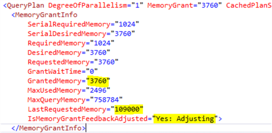 Memory grant feedback second execution