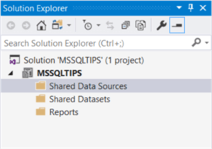 The screenshot demonstrates the folder structure of a report server project in the Solution Explore panel.