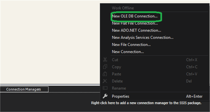 ssis new ole db connection