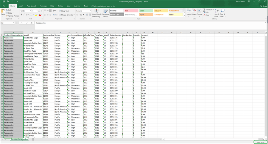 excel file output