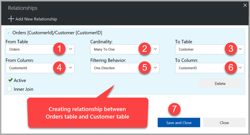 creating relationships between orders table and customer table