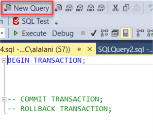 default code for new query window
