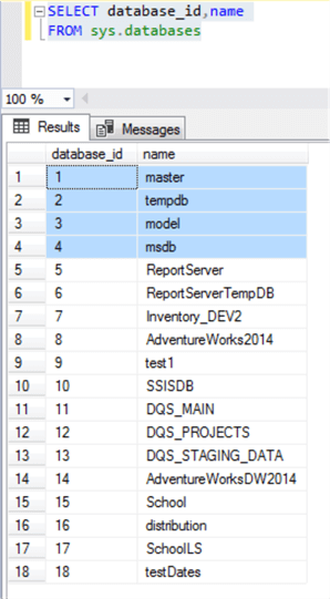 Database list from sys.databases