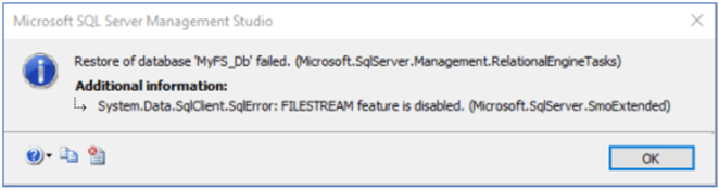 restore error for filestream
