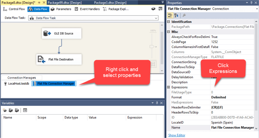 Expression in SSIS flat file connection