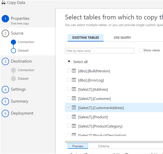 existing tables
