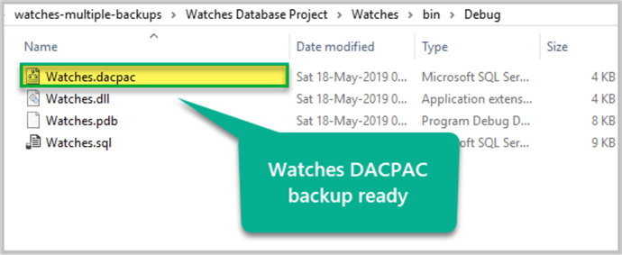 Watches DACPAC backup ready.