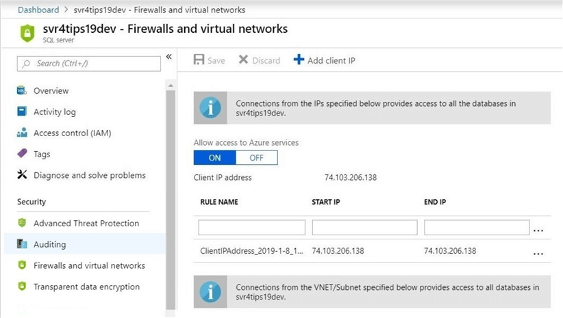 Adding firewall rules for connectivity.