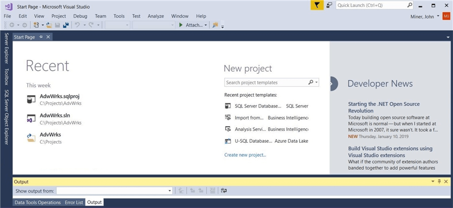 New database project using VS2017