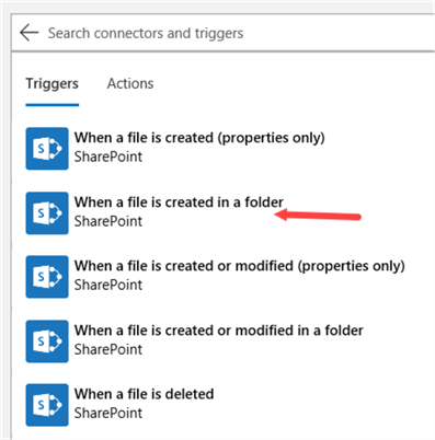 choose type of SharePoint trigger