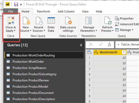 Close the query editor and apply to the Power BI Model.