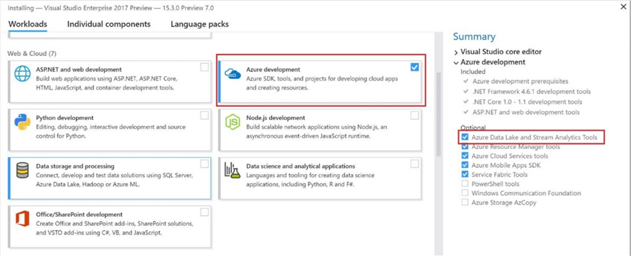 How to install azure tools for Azure development