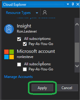 opening the Cloud Explorer pane and I'll then connect to my Azure account