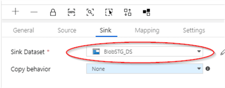 Switch to Sink tab and select BlobSTG_DS dataset we have created earlier