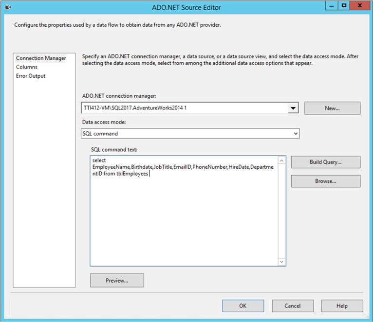 SSIS SQL Server Query to Export Data