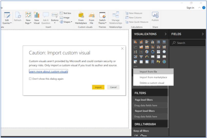 Click Import button to import custom visual in Power BI Desktop