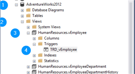 These are the steps to find view scoped triggers in SSMS.