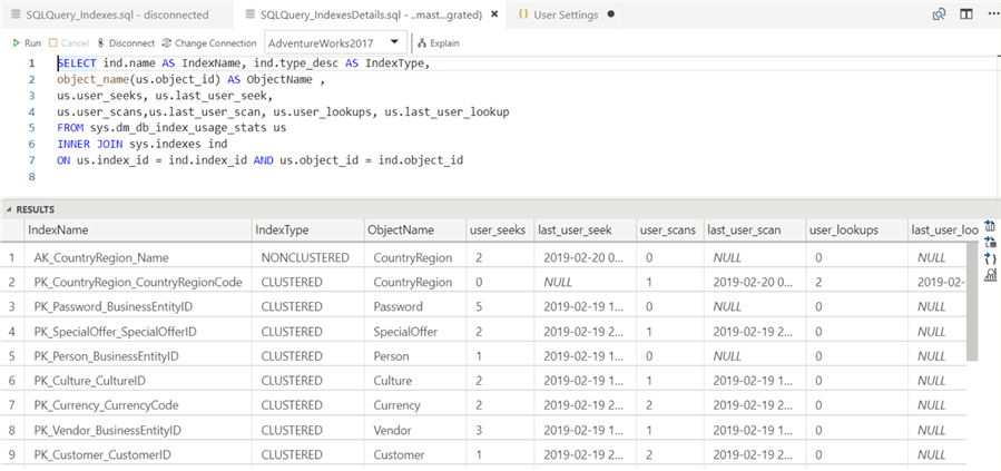 Execute details query in Azure Data Studio.