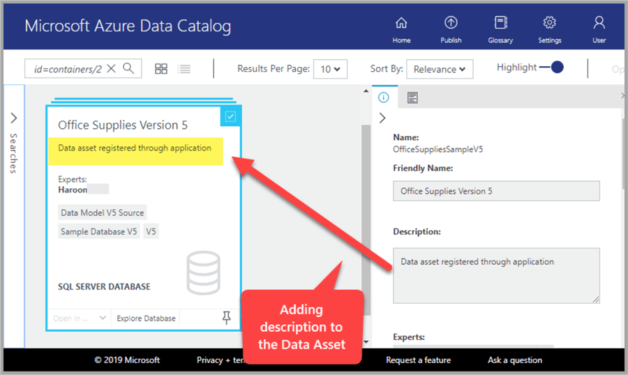 Adding description to the data asset Office Supplies Version 5