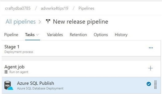 Release Pipeline - The tasks - Only one task is needed to deploy the project.