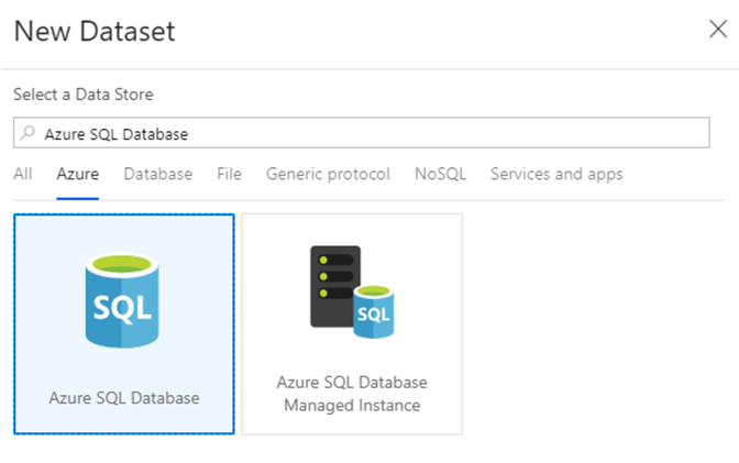 Select Azure SQL Database as source