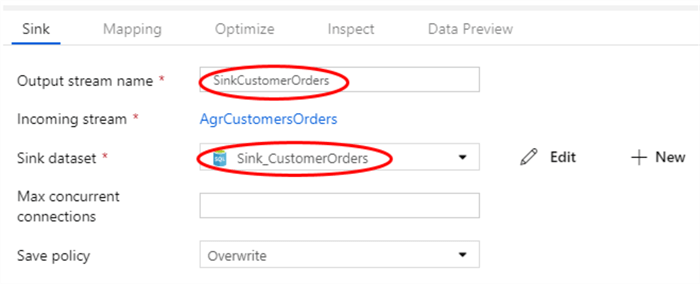 Sink configuration in Azure Data Factory